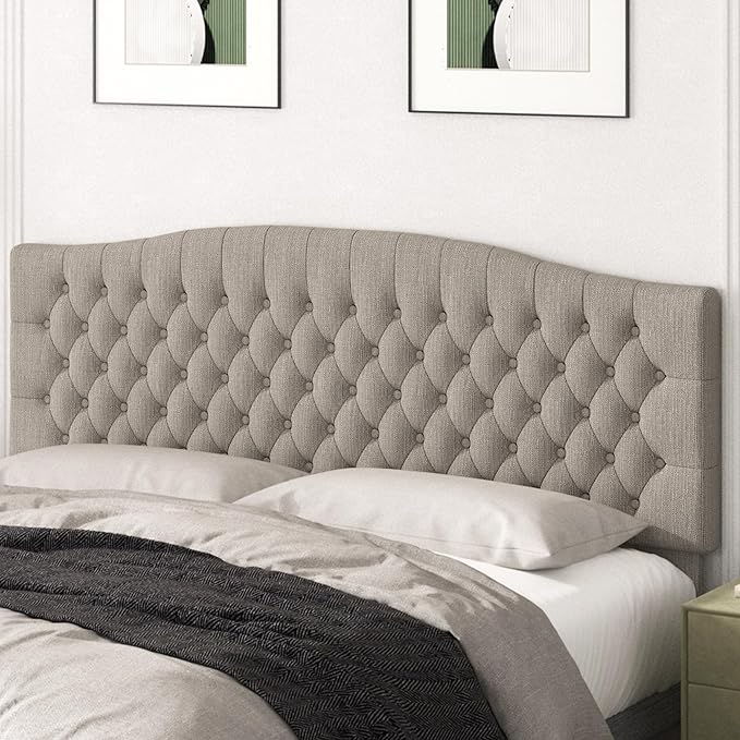 King Headboard Only, Upholstered Headboard King for Adjustable Bed Linen Tufted Calking Size Wall Mounted Head Board with Solid Wood Legs Head Board, Linen
