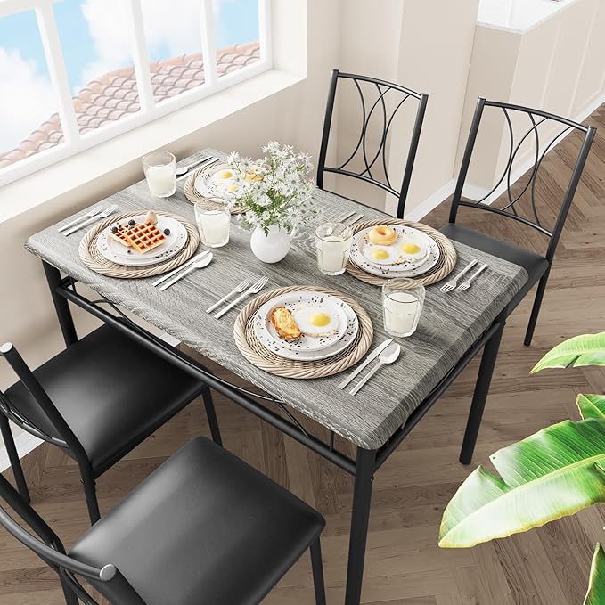Dining Table Set for 4, Compact Kitchen Table with 4 Upholstered Chairs, 5-Piece Kitchen Table Set for Small Space, Dining Room, Apartment, Retro Gary