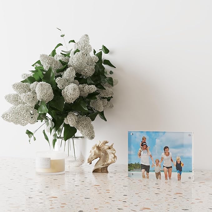 5x7 Acrylic Picture Frame 3 Pack, 20mm Thick Magnetic Double Sided Display 20% Thicker- Frameless Clear Transparent Photo Frame for Desktop/Tabletop, Self Standing with Microfiber Cloth