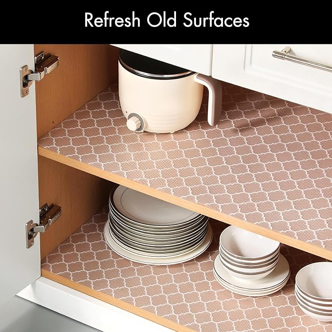 Cooyes Shelf Liner for Kitchen Cabinets – Non-Adhesive Waterproof EVA Liner for Drawers and Cabinets – Durable, Easy-to-Cut Shelf Paper with Modern Pattern