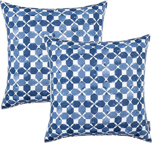 Outdoor/Indoor Throw Pillows, Pack of 2 Waterproof Decorative Throw Pillows with Inserts, 18”x18” Square Pillows for Bed, Couch, Sofa and Patio Furniture