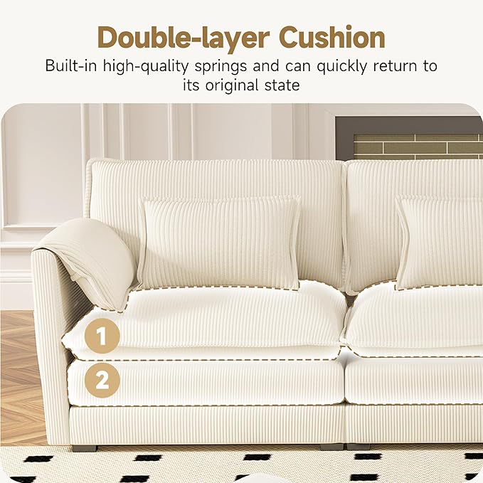 Real Relax 145'' Modular Sectional Sofa, U Shaped Corduroy Convertible Couch with Movable Ottoman 8 Pillows and 2 Armrest Pillows for Living Room, Office and Leisure Places, Beige