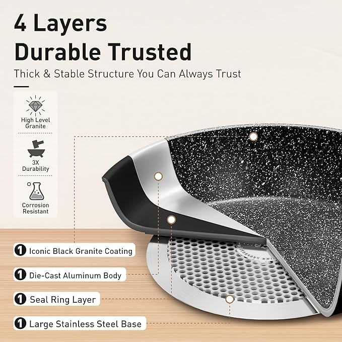 30 Piece Pots and Pans Set Non Stick, Granite Induction Cookware Sets, Nonstick Kitchen Cookware Sets, Non Toxic Cookware Set with Frying Pans and Saucepan, Kitchen Pots and Pans Set, Black