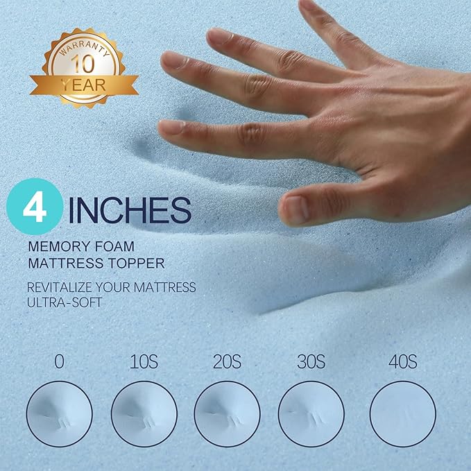 VALUXE 4 Inch Gel Memory Foam Mattress Topper King Size High Density Cooling Pad Pressure Relief Bed Topper (with Removable & Washable Bamboo Cover)