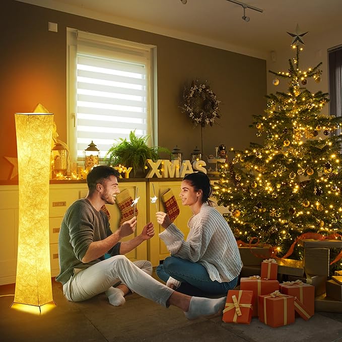 chiphy Floor Lamp, Dimmable 52" (S) Tall Standing Lamp, 3 Levels Adjustable Brightness 12Wx2 LED Bulbs, Column Floor Lamps, White Fabric Shade, Home Decor for Living Room, Bedroom, Kids Room