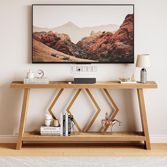 LITTLE TREE 70.9-Inch Console Table, Long Sofa Table Behind Couch, Farmhouse Console with Shelf for Entryway, Living Room, Hallway