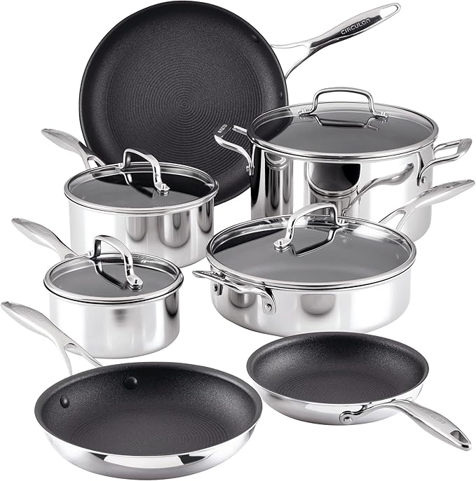 Circulon C1 Series Stainless Steel Nonstick Cookware Set - 11-Piece – Induction Pots & Pans Set with ScratchDefense, Metal Utensil Safe