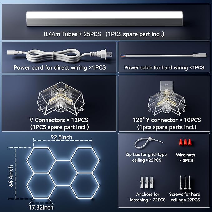 MODERN Hexagon Garage Lights，25 Pack 216W 25920LM High Brightness Hexagon Garage LED Lights for Garage, Shopping Mall, Workshop and Car Detailing Shop etc. … … …