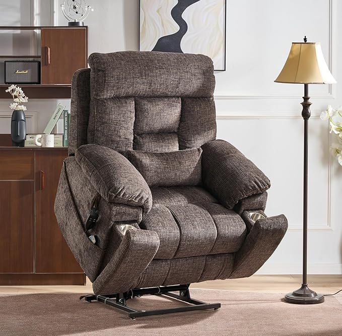 Power Lift Recliner Chair for Elderly, Oversized Lift Chair with Heat and Massage, 26in Extra Wide Recliner Chair for Big Man 400lbs, Hidden Cup Holder Lay Flat Recliner Chairs for Sleeping, Charcoal