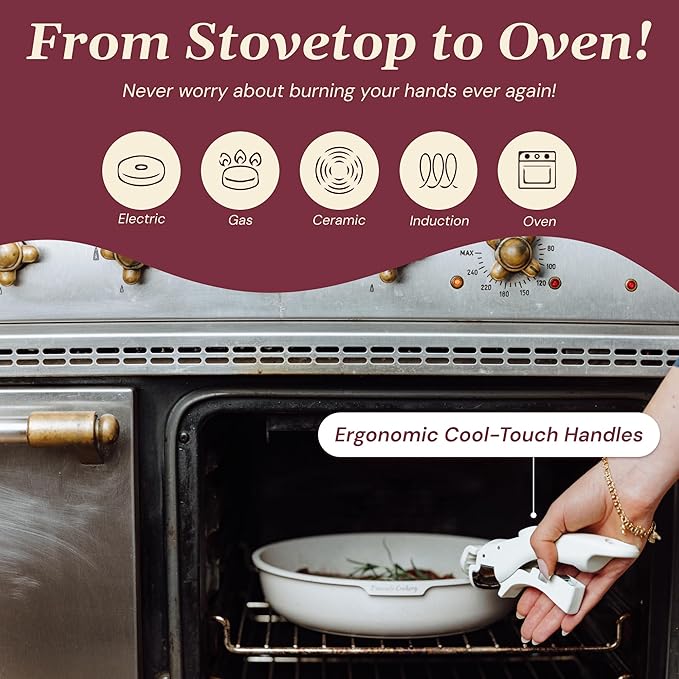 15-Piece White Granite Nonstick Cookware Set – Detachable Handles & Tempered Glass Lids – Stackable & Cool-Touch - Induction & Oven Safe to 480°F - Scratch-Resistant, PFOA & PFOS-Free