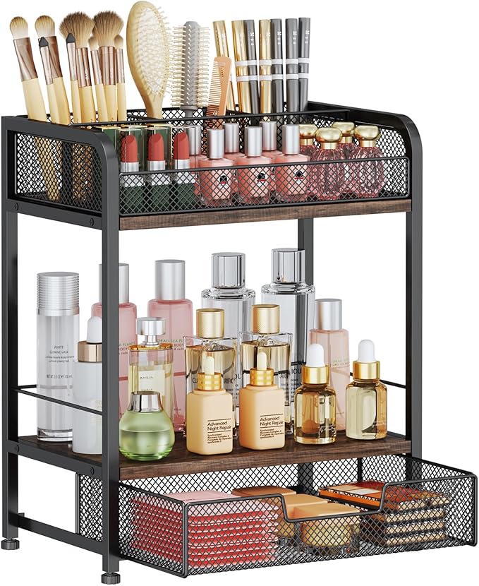 HapiRm Floor Makeup Organizer Storage - Vanity Skincare Make Up Organizers and Storage with Drawers, Cosmetics Display Cases Holder for Skin Care Nail Polish Perfume Makeup Brush