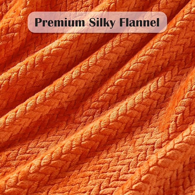 NEWCOSPLAY Super Soft King Blanket Orange Premium Silky Flannel Fleece Leaves Pattern Lightweight Bed Blanket All Season Use (Orange, King(90"x110"))