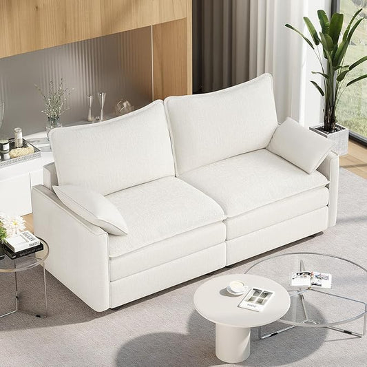 Vesgantti 74" Loveseat Sofa for Living Room, Comfy Cloud Couch Deep Seat Chenille Modern 2 Seater Small Sofa with Armrest Pillow, Easy Assembly for Small Spaces, Snow White