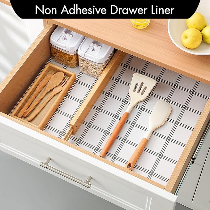 Cooyes Shelf Liner for Kitchen Cabinets – Non-Adhesive Waterproof EVA Liner for Drawers and Cabinets – Durable, Easy-to-Cut Shelf Paper with Modern Pattern