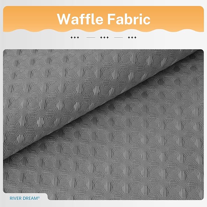 River Dream 3 in 1 Shower Curtain Set, Extra Long Waffle Fabric Shower Curtain and Waterproof Clear Liner Set with Double Sided Metal Hooks, Grey, 72" W*84" H