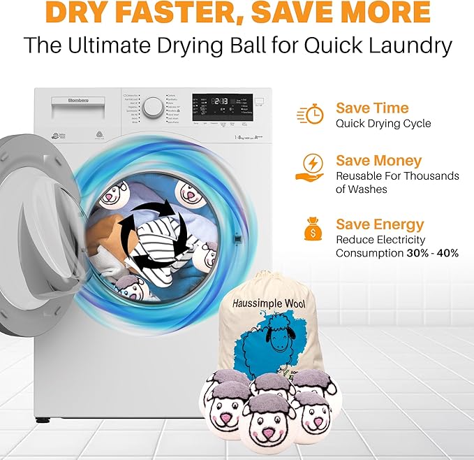 Wool Dryer Balls Organic Felt 6 Pack Laundry Fabric Softener, Extra Large Reusable Handmade Natural Sheep Wool Lint Wrinkle Free Anti Static Baby Safe (Sheep)