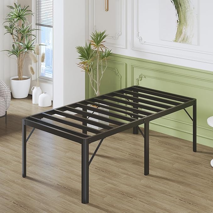 25 Inch High Twin Bed Frames with Rounded Corner Legs, Heavy Duty Metal Twin Platform Bed Frame with Steel Slats Support, No Box Spring Needed, Noise Free, Easy Assembly