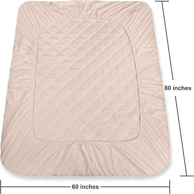 Utopia Bedding Quilted Fitted Mattress Pad, Queen Size, Elastic Fitted Mattress Topper Protector and Cover Stretches up to 16 Inches Deep, Machine Washable (Beige)