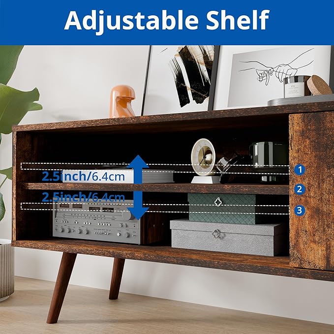 Cozy Castle TV Stand for 48 Inch TV, Mid Century Modern Entertainment Center with Storage Cabinet, TV Media Console for Living Room, Bedroom, Rustic Brown