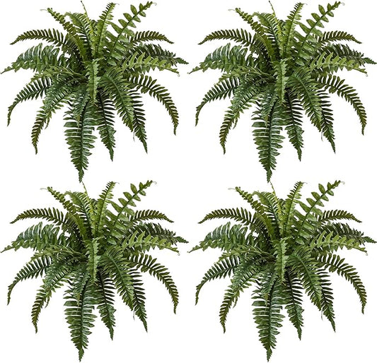 27" Silky Artificial Boston Fern Bush,Set of 4, Fake Fern Large Hanging Plant That Look Real for Outdoors Home Decor,25Branches. (27" 4Pcs25Fronds)