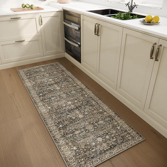 2'x6' Washable Runner Rug Utral Soft Lightweight Vintage Boho Distressed Non-Slip Backing,Low Pile Stain Resistant Farmhouse Rug for High-Traffic Hallway, Kitchen & Laundry