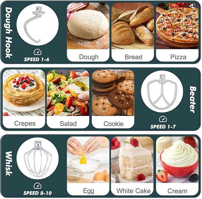 Kitchen in the Box Stand Mixer, 3.5 QT Small Electric Kitchen Mixer, 10-Speed Portable Lightweight Food Mixer with Stainless Steel Bowl, Egg Whisk, Dough Hook, Beater (Dark Green)