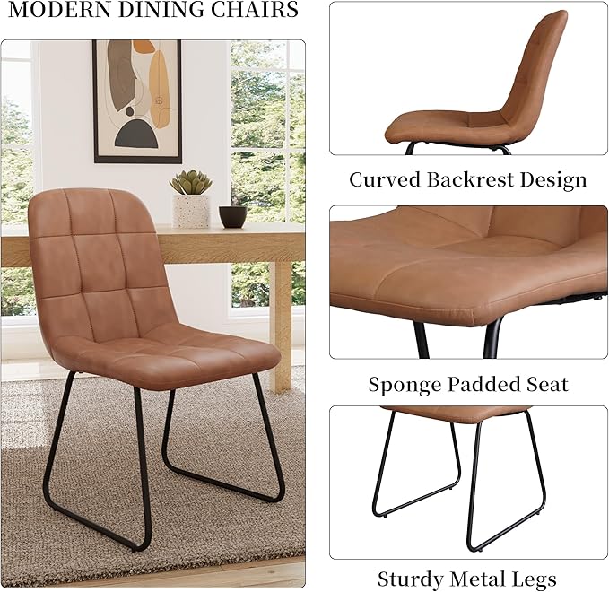 45.3 Inch Round Dining Table Set for 4, Mid Century Modern Small Coffee Set for Dining Room Kitchen Apartment (Walnut Table + 4 U-Shaped Brown Chairs)