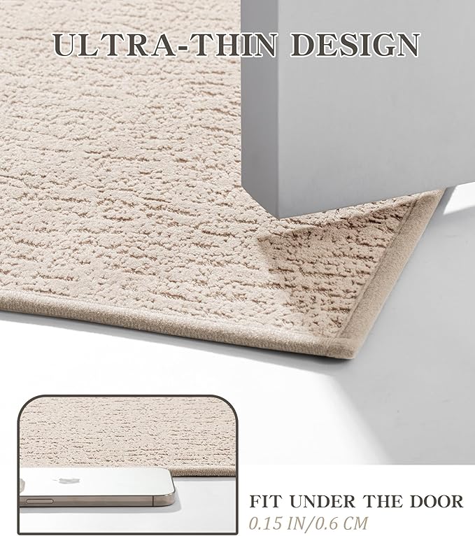 chakme Bathroom Rug Sets 5 Piece, Ultra Thin Bath Mat Quick Dry Bath Mat, Absorbent Bath Mat for Bathroom Non Slip Machine Washable, (Light Beige)