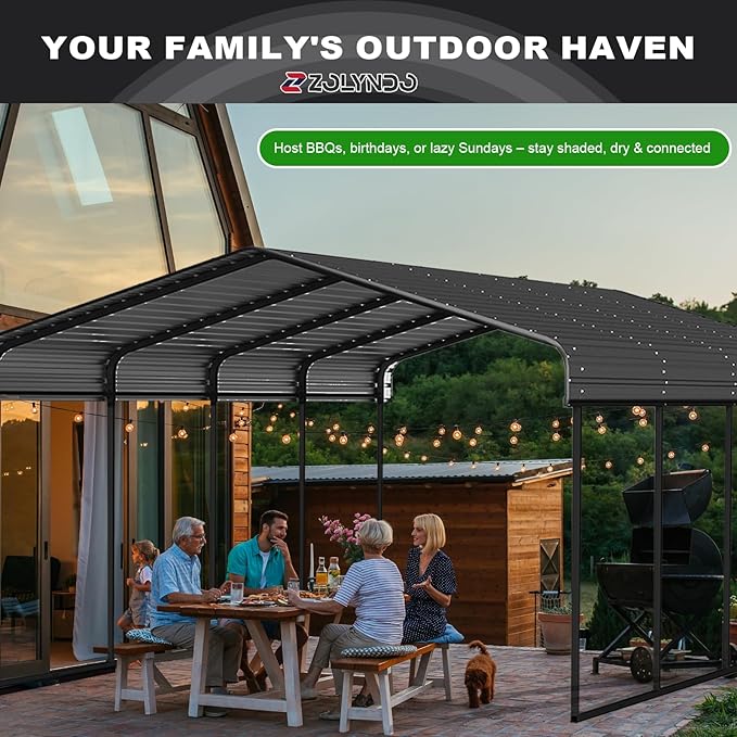 12x20FT Metal Carport Kits, Heavy Duty Car Ports on Clearance with Galvanized Metal Roof, Outdoor Garage Car Shelter Shade for Car, Boats and Truck (Dark Gray), Gift for Dad