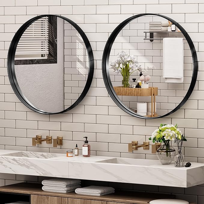 Hasipu Round Black Mirror 32 Inch Round Bathroom Mirror Metal Frame, Wall Mounted Circle Vanity Mirror Modern Decor (Horizontal/Vertical)