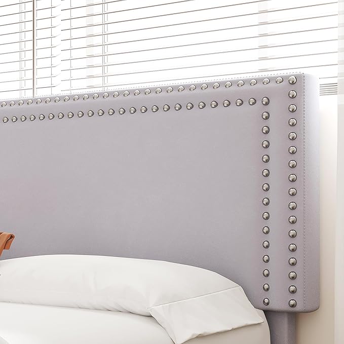 VECELO Queen Size Bed Frame with Adjustable Upholstered Headboard, Wooden Slats Platform, Noise-Free Design, No Box Spring Needed, Easy Assembly