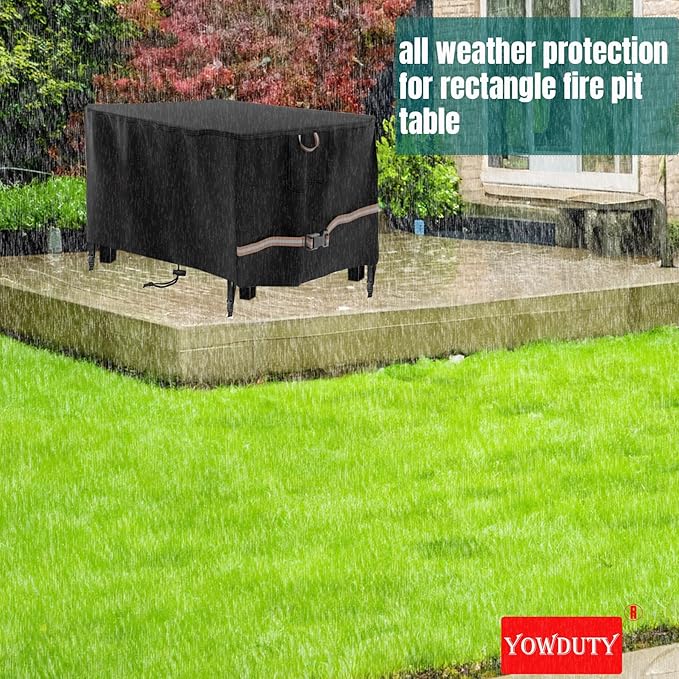 YOWDUTY Rectangular Propane Gas Fire Pit Table Cover 52x34x24, Waterproof Heavy Duty 600D Rectangle Outdoor Fireplace Cover 52 Inch, All-weather Protection For Patio Firepit Table 49-52 inch
