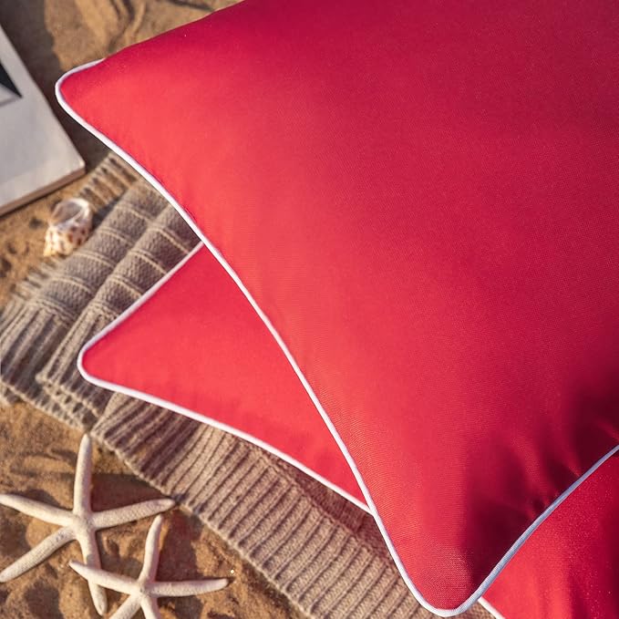 Phantoscope Pack of 2 Outdoor Waterproof Solid Throw Decorative Pillow Cover Decorative Square Outdoor Pillows Cushion Case Patio Pillows for Couch Tent Sunbrella (20''x20'', Red)