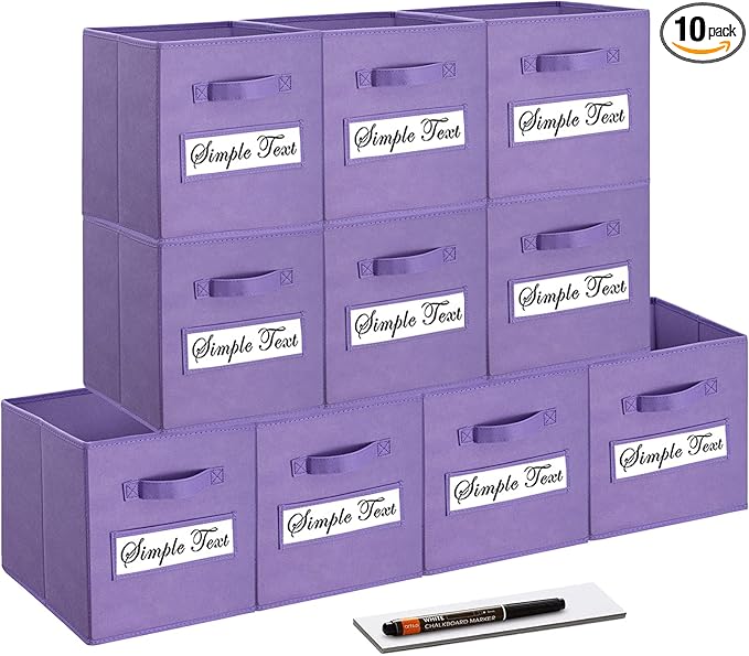 artsdi 11 Inch Storage Cube,Storage bin,cube storage (Set of 10) Foldable Fabric Cube Storage Bins with 10 Labels Window Cards & a Pen,Baskets Containers for Shelves,Closet Organizers Box,Purple