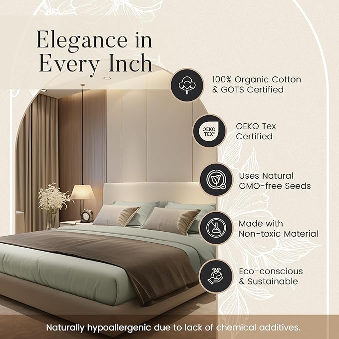 CHATEAU HOME COLLECTION 100% Organic Cotton Sheets Twin XL Size, Soft & Comfy Breathable 300 Thread Count Deep Pocket Sheets for All Seasons, Machine Washable No Pill Thick Cotton Bed Sheet - Sage