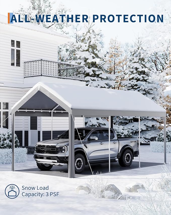 Garvee 10x20 Heavy Duty Carport, Galvanized Steel Outdoor Car Canopy with UV-Resistant & Water-Resistant PE Cover, Portable Garage for SUV, Truck, Boat, Grey