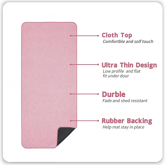 Bath Mat,Ultra Thin Bathroom Runner Rugs,Large Bath Mats for Bathroom,Quick Dry,Non-Slip,Machine Washable,Low Pile,Bath Rug,Shower Outside,Sink,Home Decor Accessories.Pink,1'9"x3'11"（21x47inch）