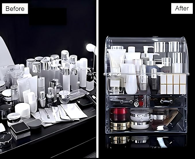 Clear Large Acrylic Makeup Organizer with Lid Cosmetic Storage Drawers Portable Makeup Organizers Dustproof and Waterproof Box for Women 14 inches