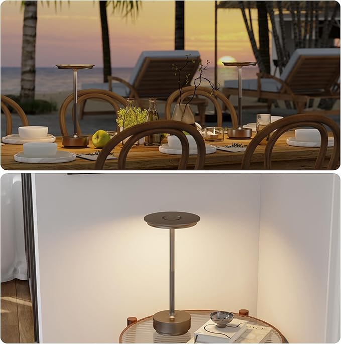 2 Pack Rechargeable Cordless Table Lamps, Portable 5000mAh Battery Table Light, 3 Color Stepless Dimming LED Table Light with Memory Function, for Outdoor/Dinner/Patio/Restaurant.(Light Cafe)