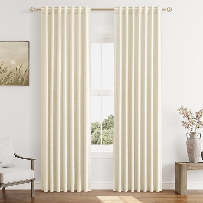 Guken Blackout Curtains 80 Inch Length 2 Panels Set for Living Room Bedroom Back Tab Thermal Insulated 100% Black Out Linen Drapes Room Darkening Window Curtains 80 Inches Long,Warm Beige