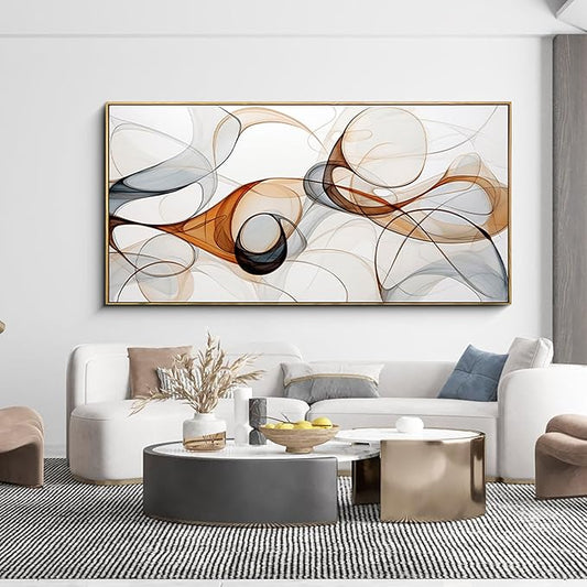 KLAKLA Modern Abstract Gray and Brown Designs - Colorful Curves and Translucent Medium - Frame Wall for Living Room Office Wall Decor Picture Artwork for walls