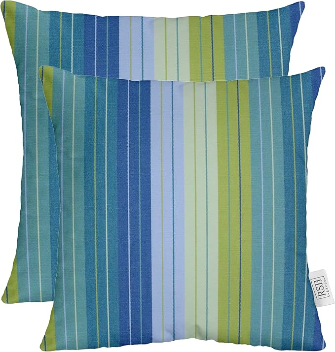 RSH DECOR: Sunbrella Square Throw Pillows Set of 2 | 20" x 20" | Water and Fade-Resistant Performance Fabric | Outdoor Pillow Covers with Down-Alternative Inserts | Seville Seaside
