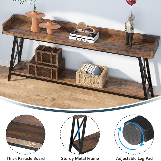 Tribesigns 70.9 inch Extra Long Console Table Behind Couch, Rustic Industrial Sofa Table for Living Room, Narrow Entryway Hallway Long Bar Table
