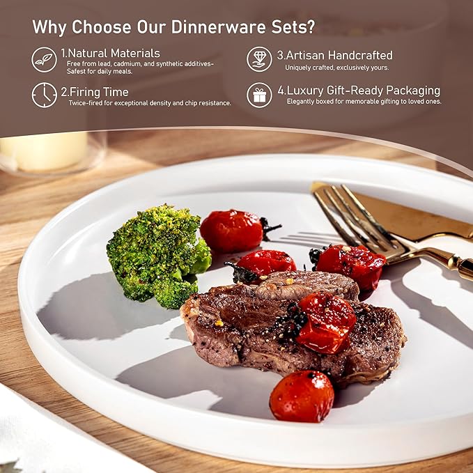 GBHOME Ceramic Dinnerware Sets for 4, Stoneware Plates and Bowls Sets, Chip and Scratch Resistant Dishes, Dishwasher & Microwave& Oven Safe Dishes sets, Reactive Glaze-White