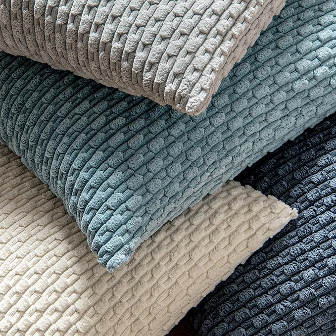 MIULEE Throw Pillow Covers Soft Corduroy Decorative Set of 2 Boho Striped Pillow Covers Pillowcases Farmhouse Home Decor for Spring Couch Bed Sofa Living Room 20x20 Inch Cream White