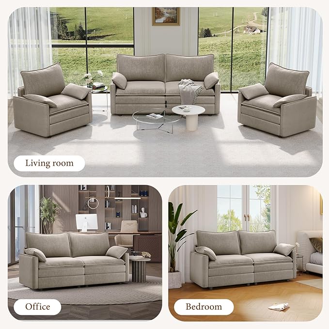 Vesgantti 74" Loveseat Sofa for Living Room, Comfy Cloud Couch Deep Seat Chenille Modern 2 Seater Small Sofa with Armrest Pillow, Easy Assembly for Small Spaces, Light Brown