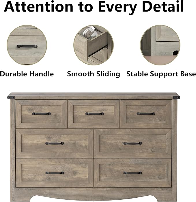 7-Drawer Dresser for Bedroom – 47" Wide Modern Wooden Chest with Natural Wood Texture, TV Stand & Storage, Metal Corner Brackets, Wood Drawer Organizer for Living Room, Hallway