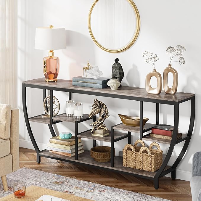 Tribesigns 70.9 Inch Long Sofa Table with Shelves, Rustic Console Table with Storage, Industrial Entryway Table TV Stand, Behind Couch Table Accent Tables for Living Room, Hallway, Foyer, Grey