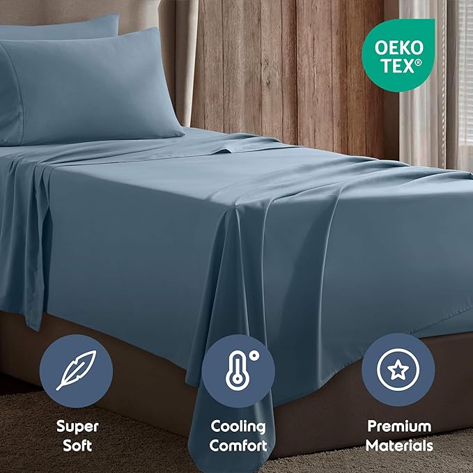 Nestl Twin Sheet Set - 1800 Ultra-Soft Microfiber Twin Bed Sheets - Double Brushed - Deep Pockets - Easy Fit - Extra Soft - 3 Piece Set - Bedding Sheets & Pillowcases (Twin, Stone Blue)