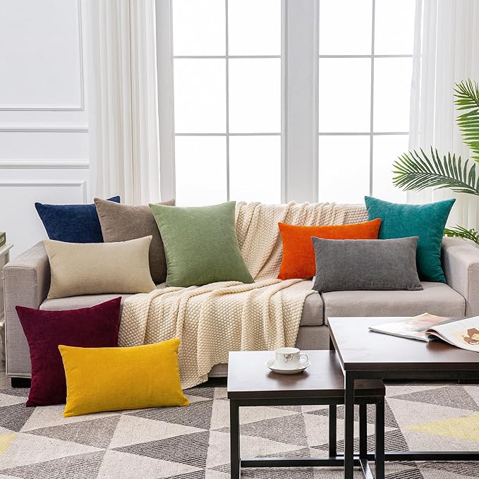 GAWAMAY Decorative Square Throw Pillow Covers 18"x18" Inch Set of 2, Super Soft Chenille Pillows Farmhouse Fall Pillowcase for Living Room Bedroom Sofa Couch Cushion Cover Taupe Grey 45x45cm